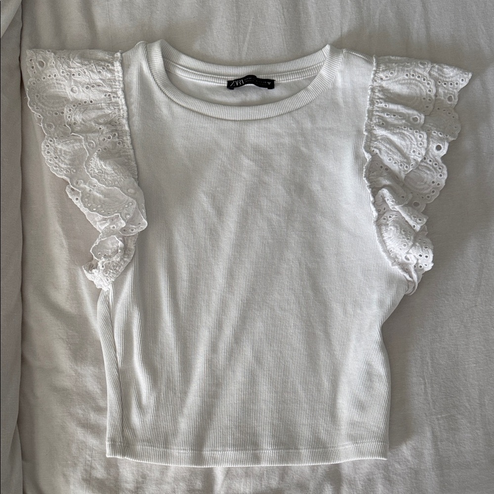 Zara White Ruffle Sleeve Top